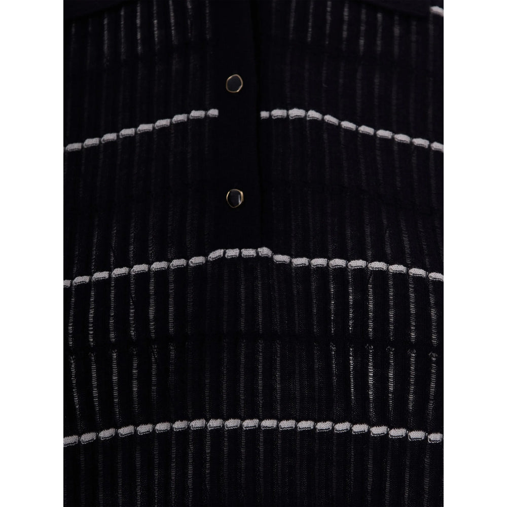 Max Mara Studio Striped Silk-Wool Knit Sweater — Black, view 3