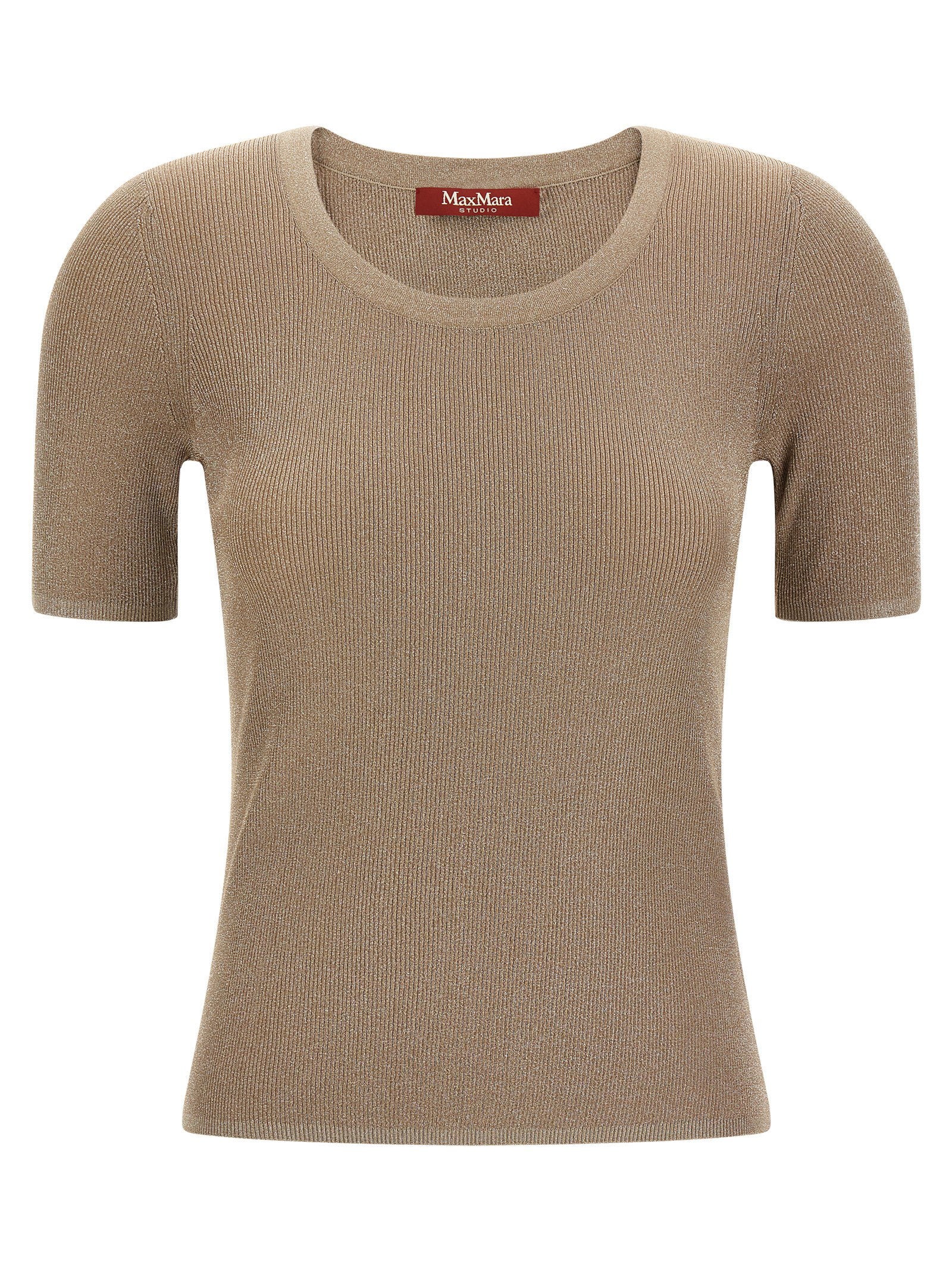 Max Mara Studio Ribbed Metallic-Finish T-Shirt — Beige by Max Mara Studio