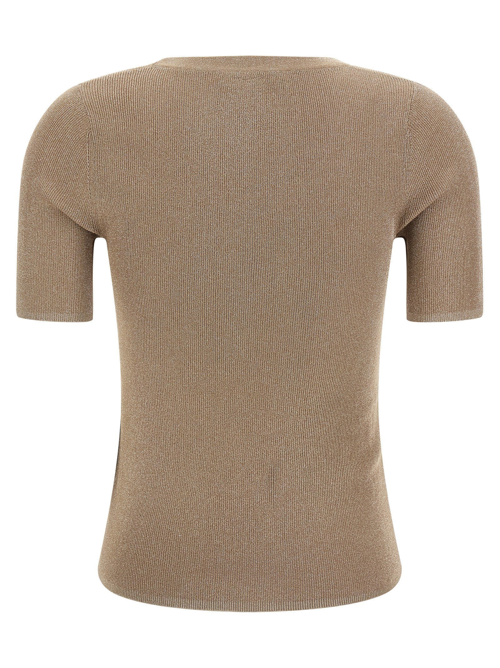 Max Mara Studio Ribbed Metallic-Finish T-Shirt — Beige, view 2