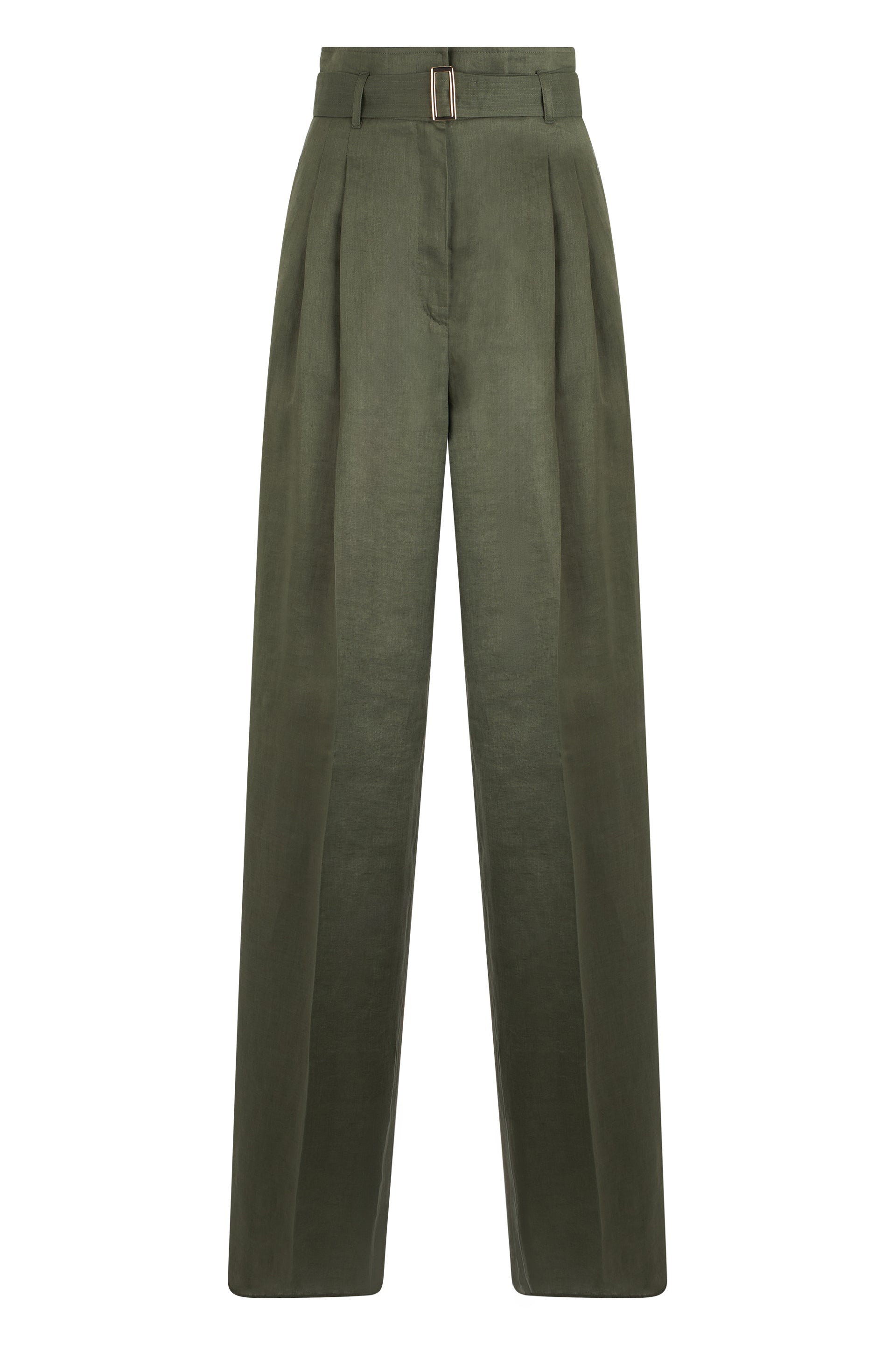 Max Mara Studio High-Waisted Linen Trousers — Green by Max Mara Studio