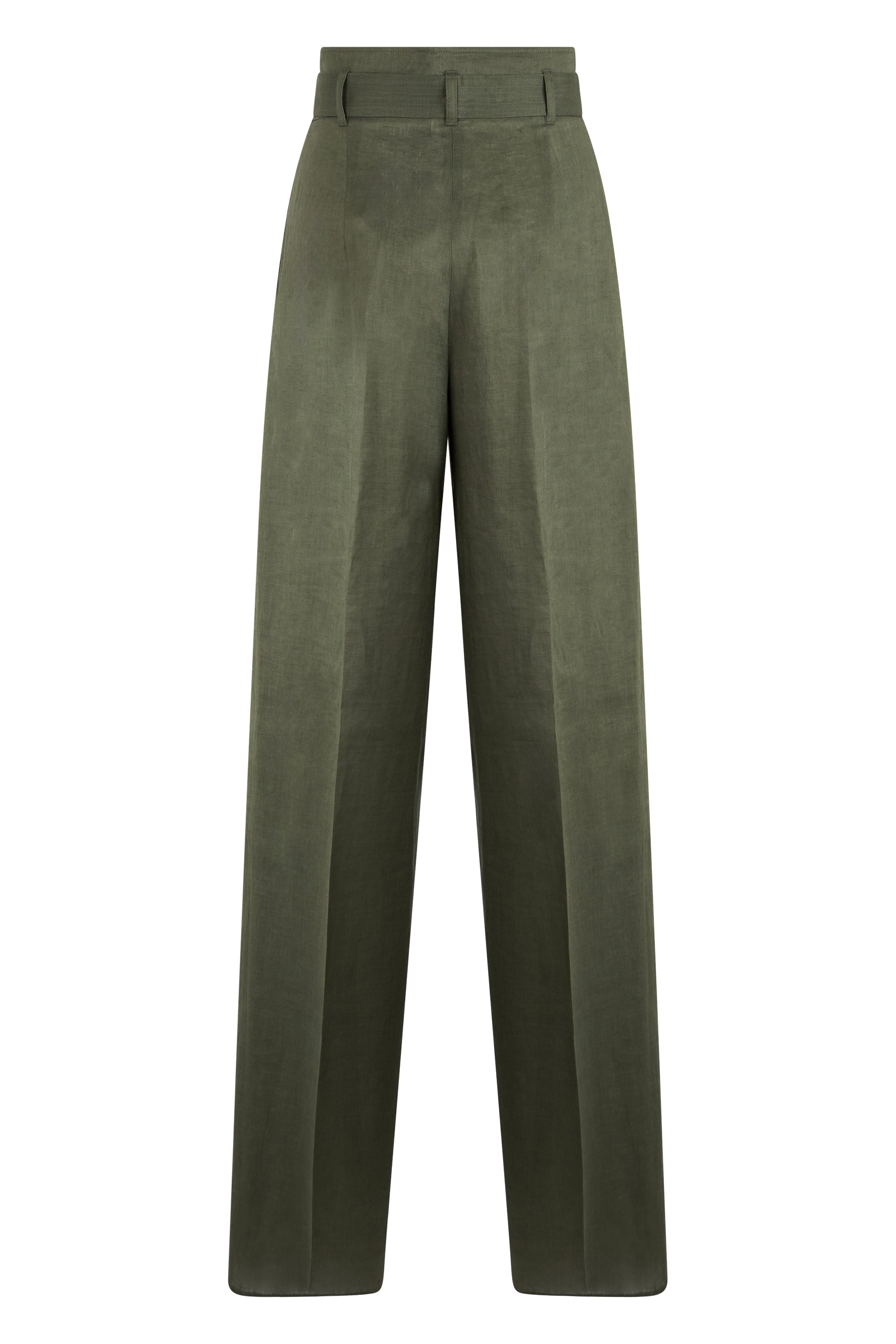 Max Mara Studio High-Waisted Linen Trousers — Green, view 2
