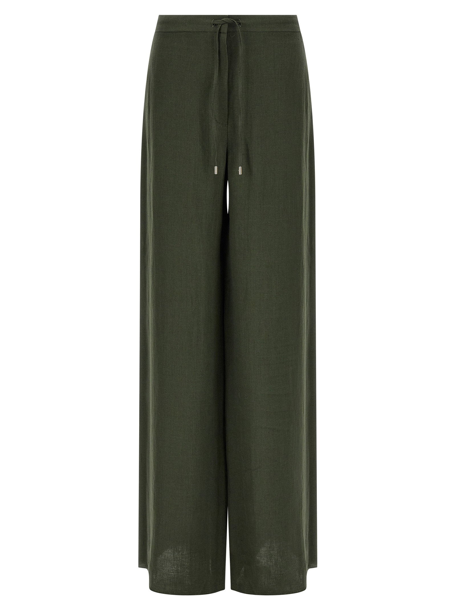 Max Mara Studio Pure Linen Wide-Leg Trousers — Olive by Max Mara Studio