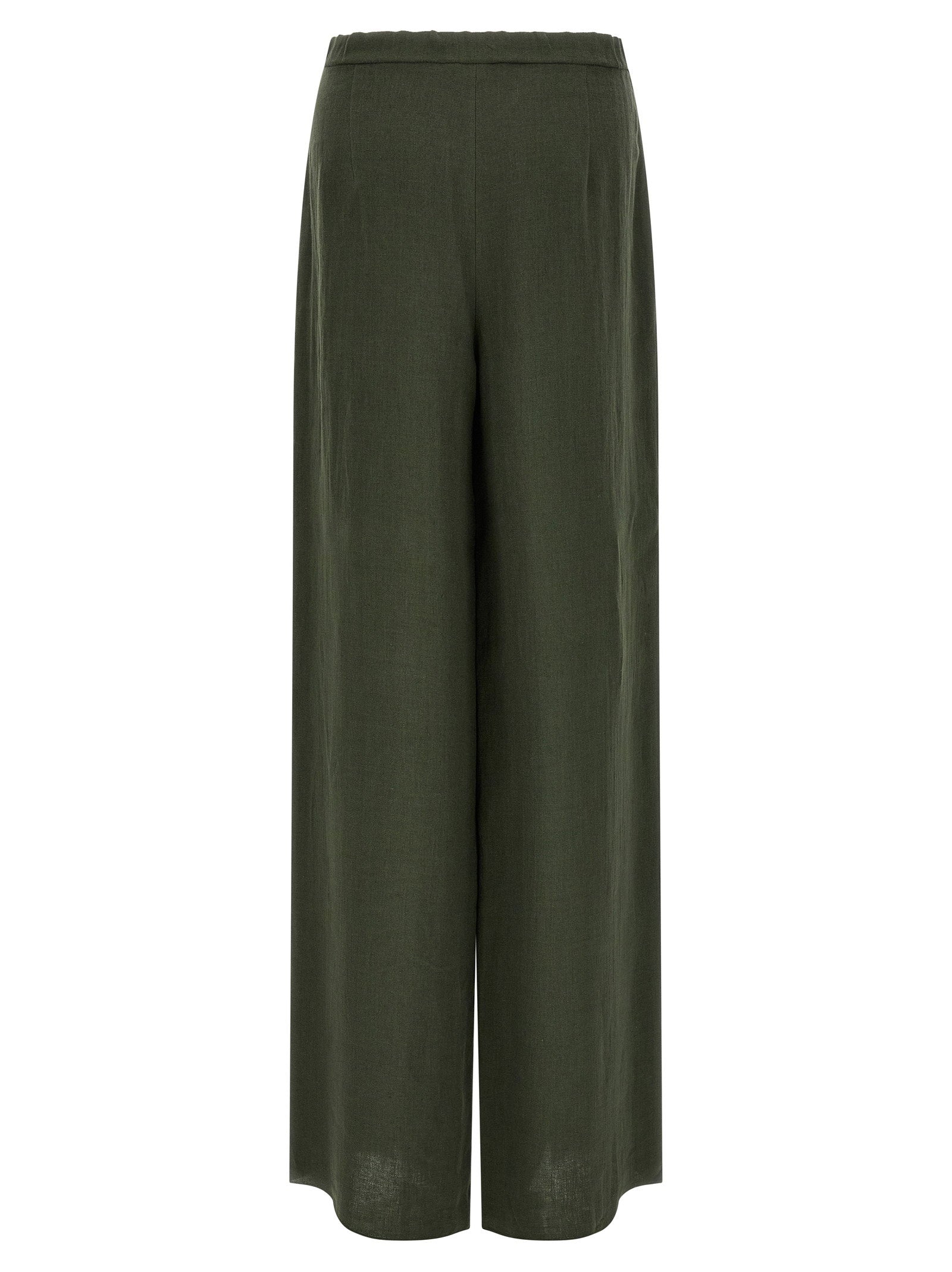 Max Mara Studio Pure Linen Wide-Leg Trousers — Olive, view 2