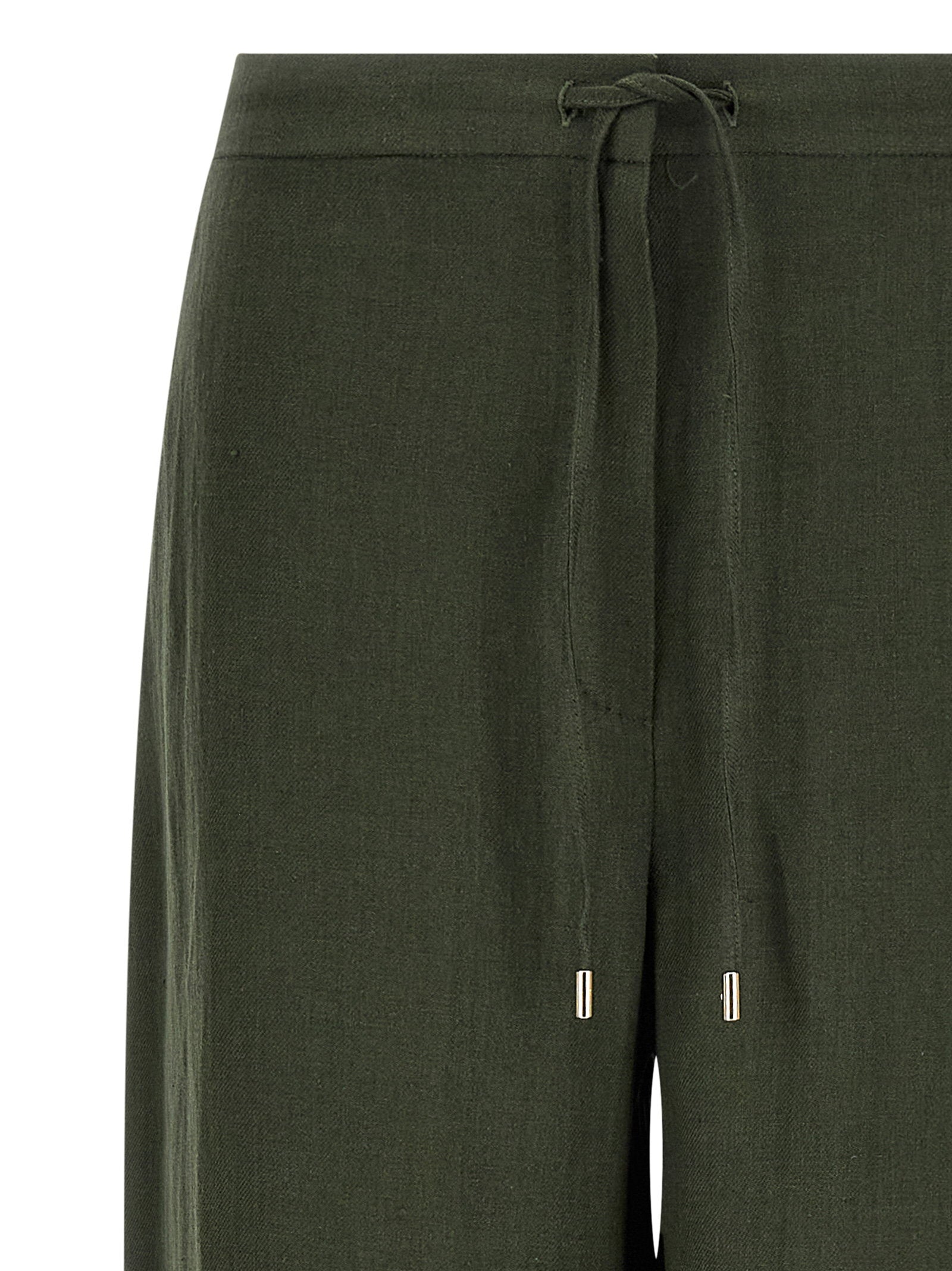 Max Mara Studio Pure Linen Wide-Leg Trousers — Olive, view 3
