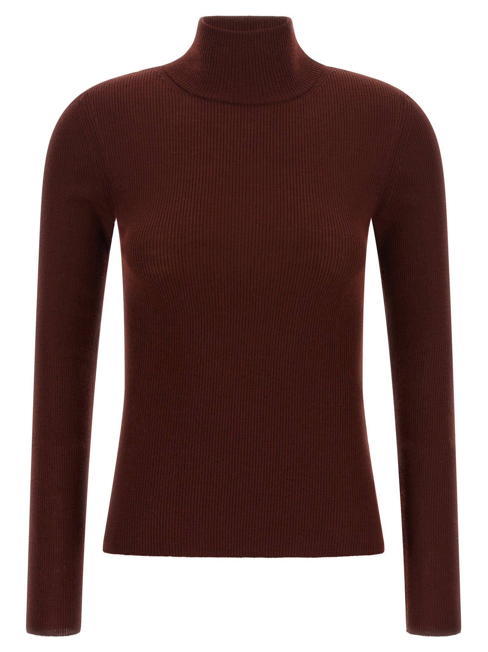 Max Mara Virgin Wool Ribbed Turtleneck — Burgundy by Max Mara