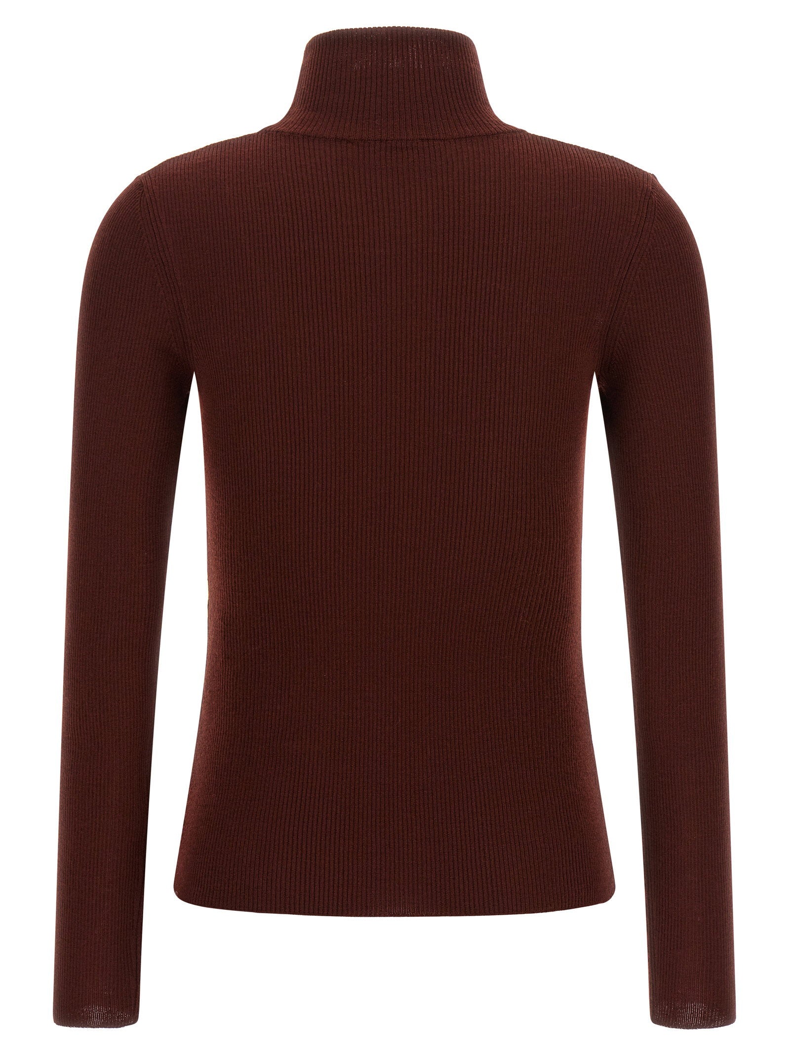 Max Mara Virgin Wool Ribbed Turtleneck — Burgundy, view 2