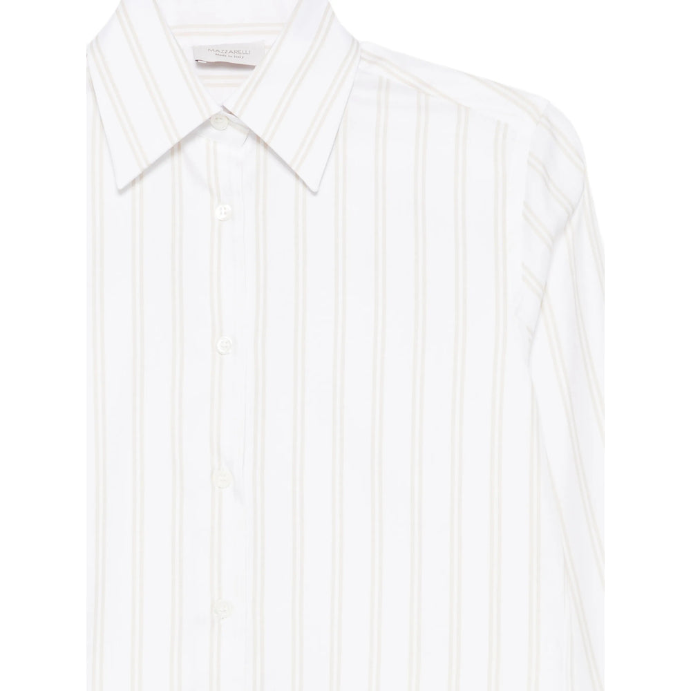 Mazzarelli Silk-Cotton Striped Shirt — White, view 3