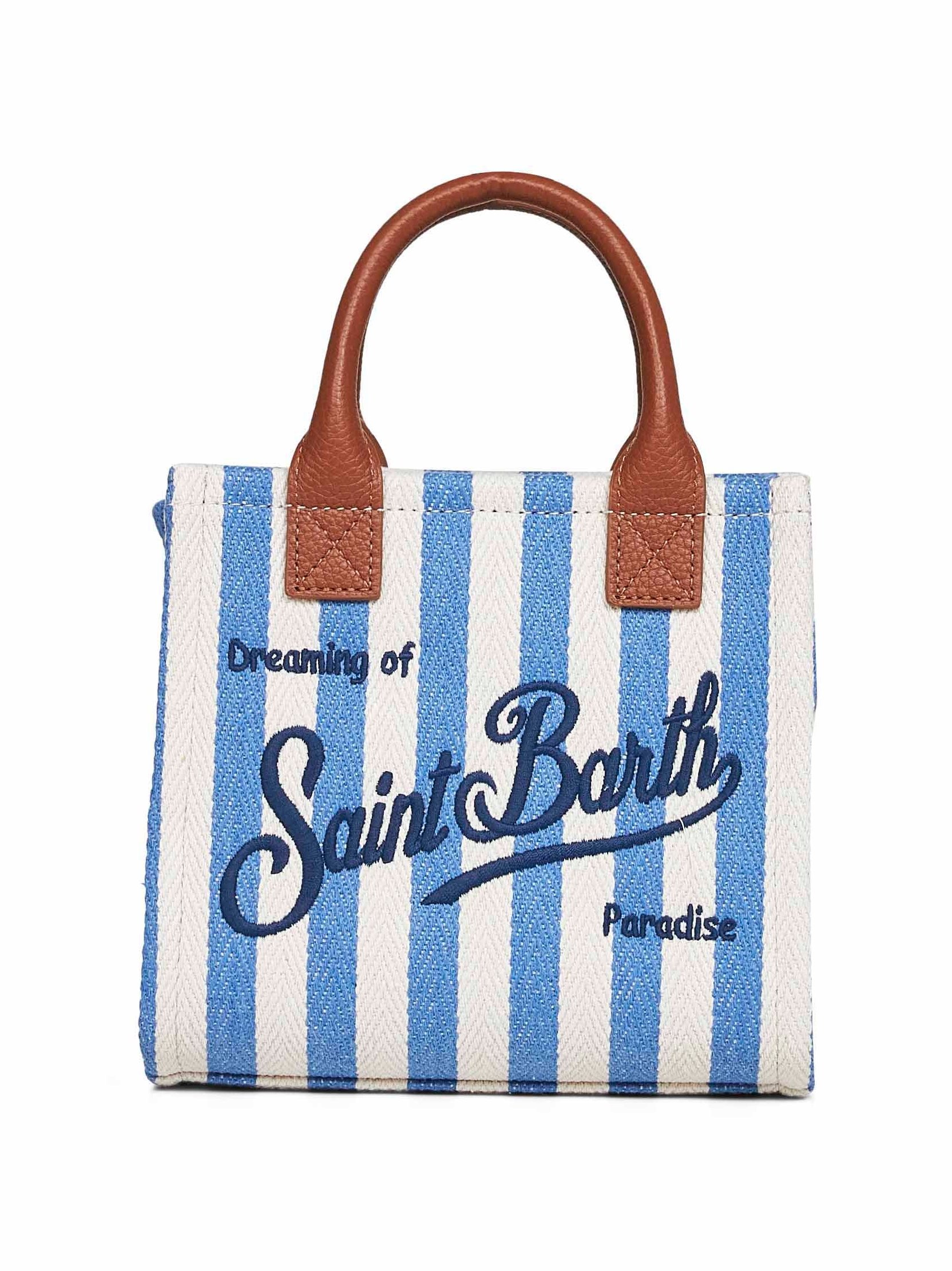 Mc2 Saint Barth Striped Canvas with Leather Trim Mini Bag — Blue by MC2 Saint Barth