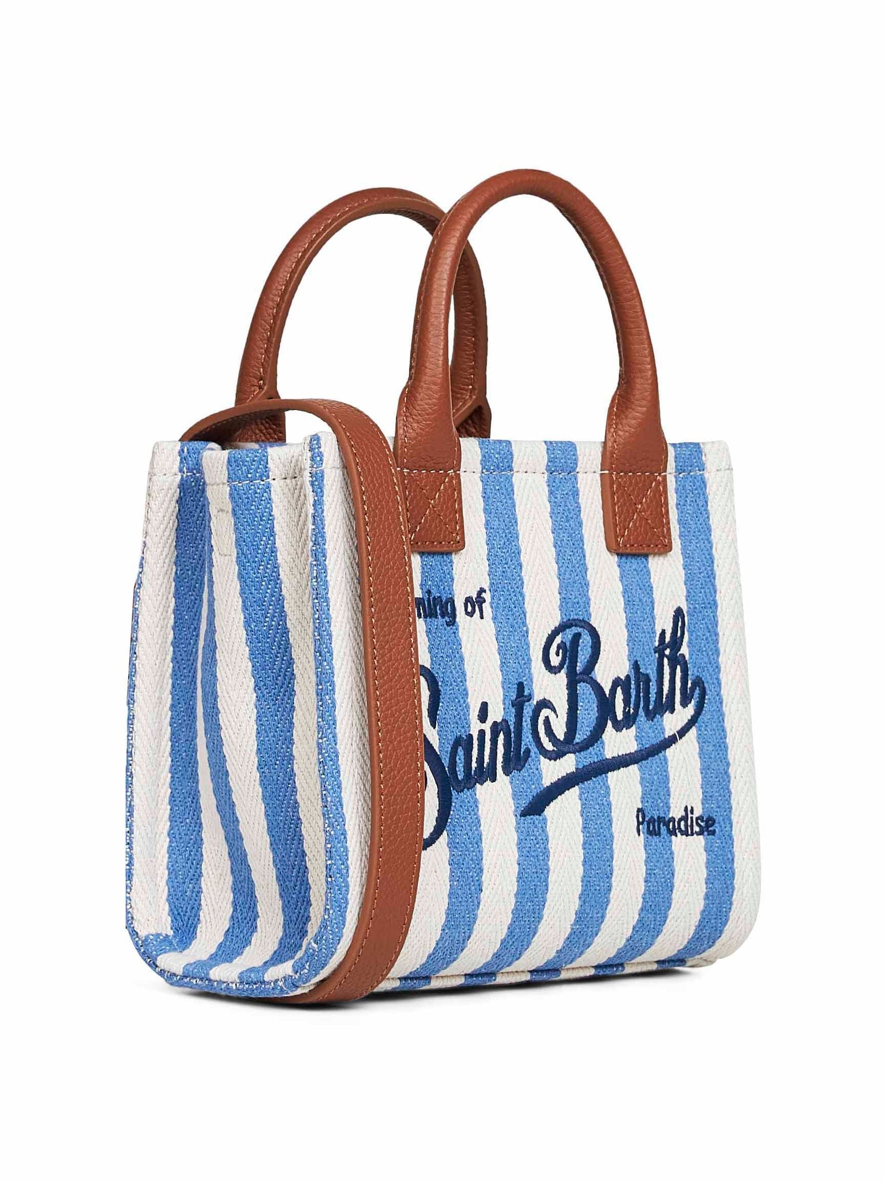 Mc2 Saint Barth Striped Canvas with Leather Trim Mini Bag — Blue, view 2
