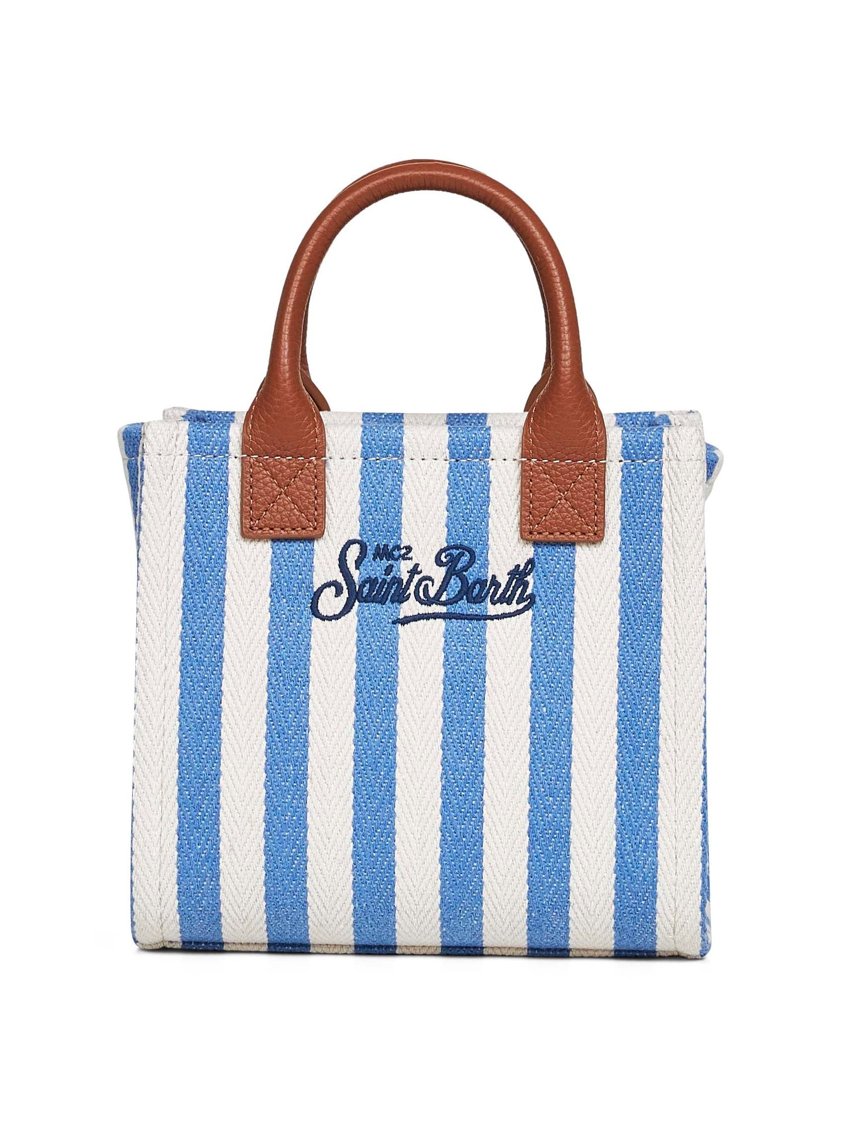 Mc2 Saint Barth Striped Canvas with Leather Trim Mini Bag — Blue, view 3