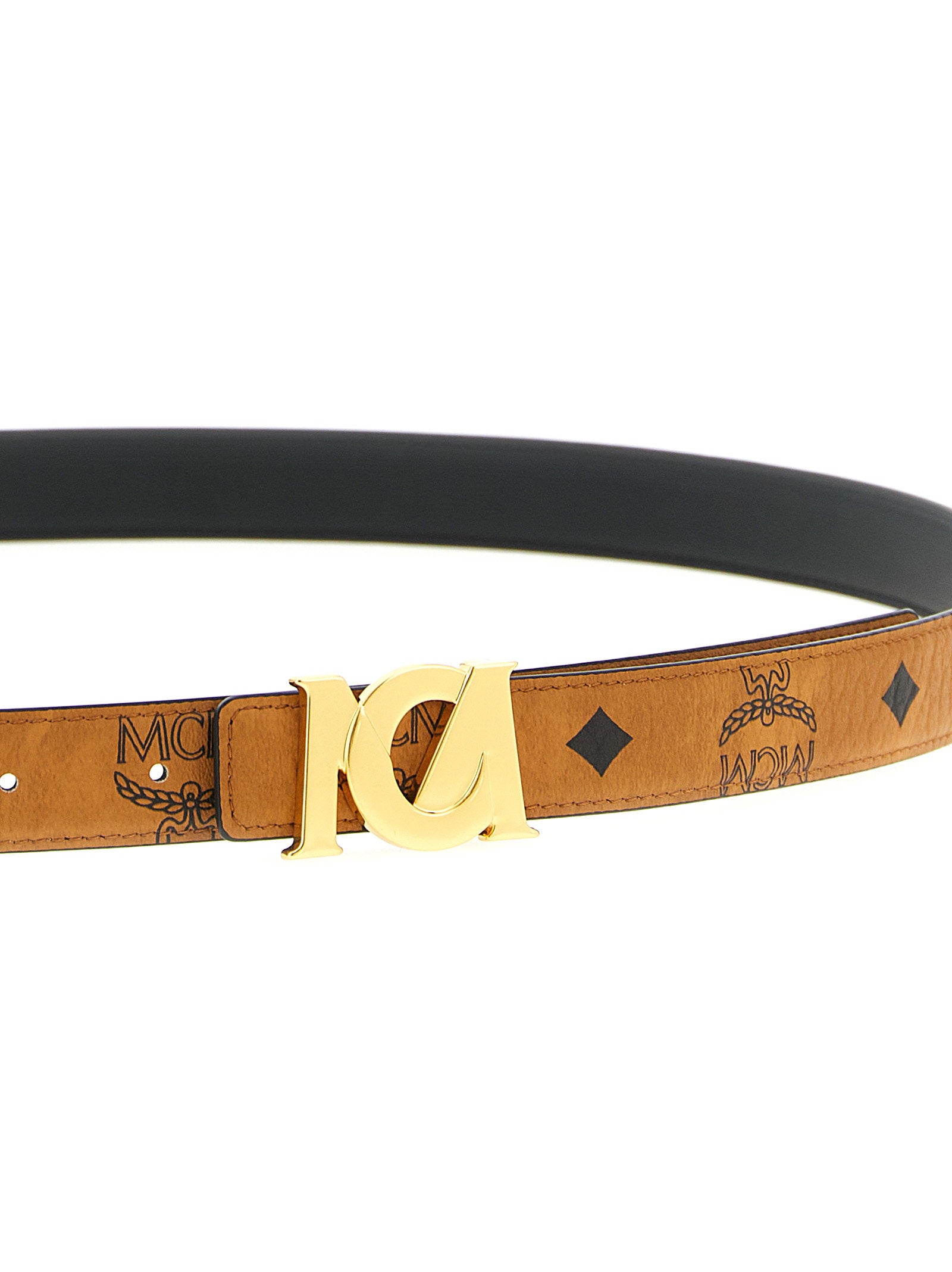 Mcm Logo Buckle Monogram Belt — Tan, view 3
