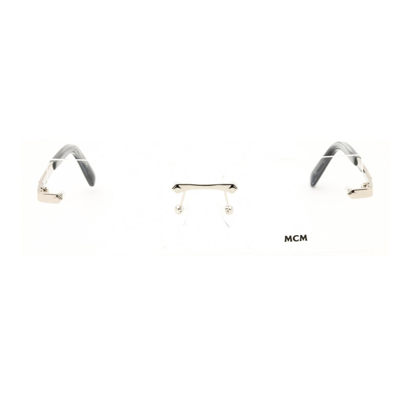 MCM Rectangle Rimless Metal Eyeglasses — Silver, view 2