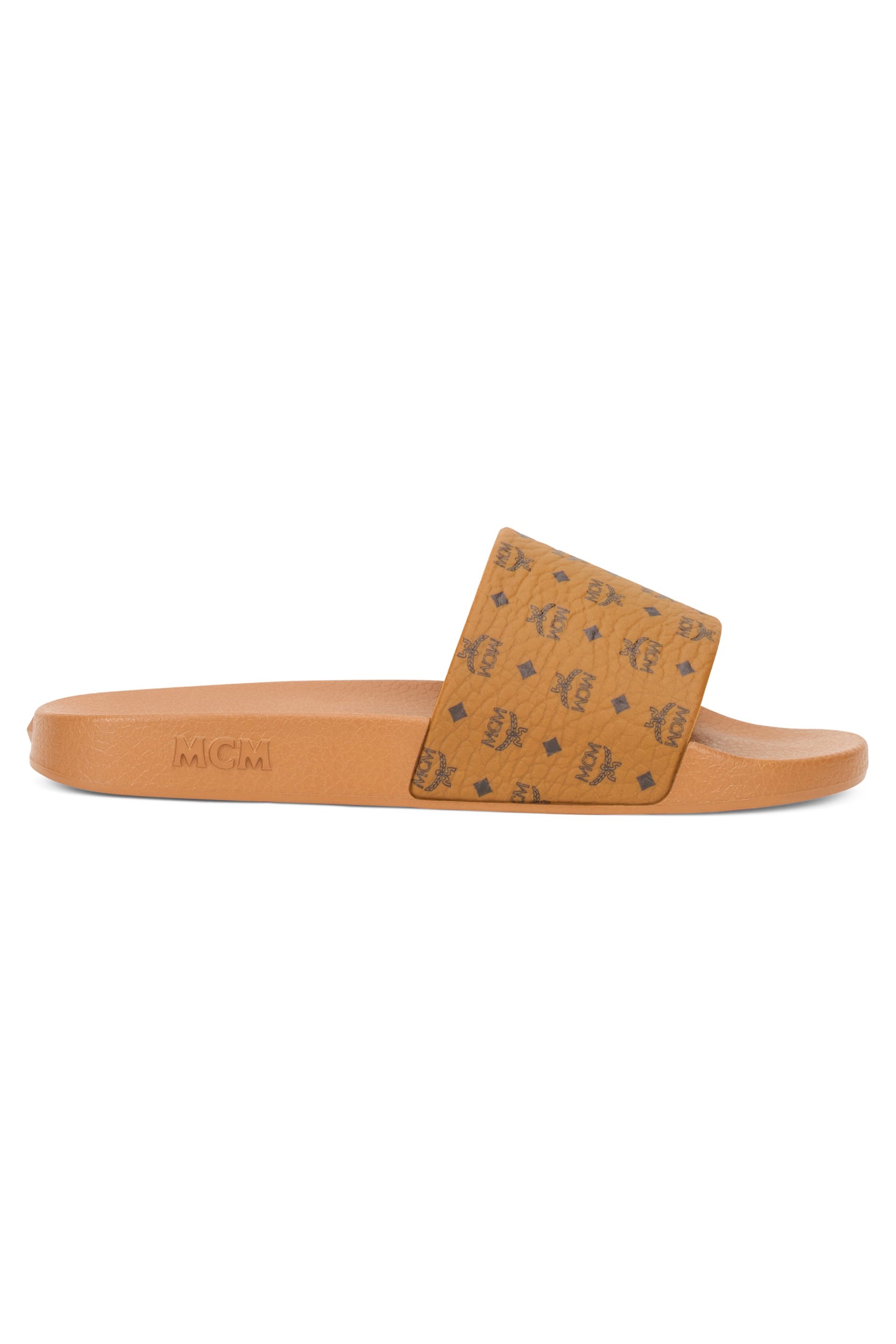 MCM Logo-Embossed Polyurethane Slider — Cognac by MCM