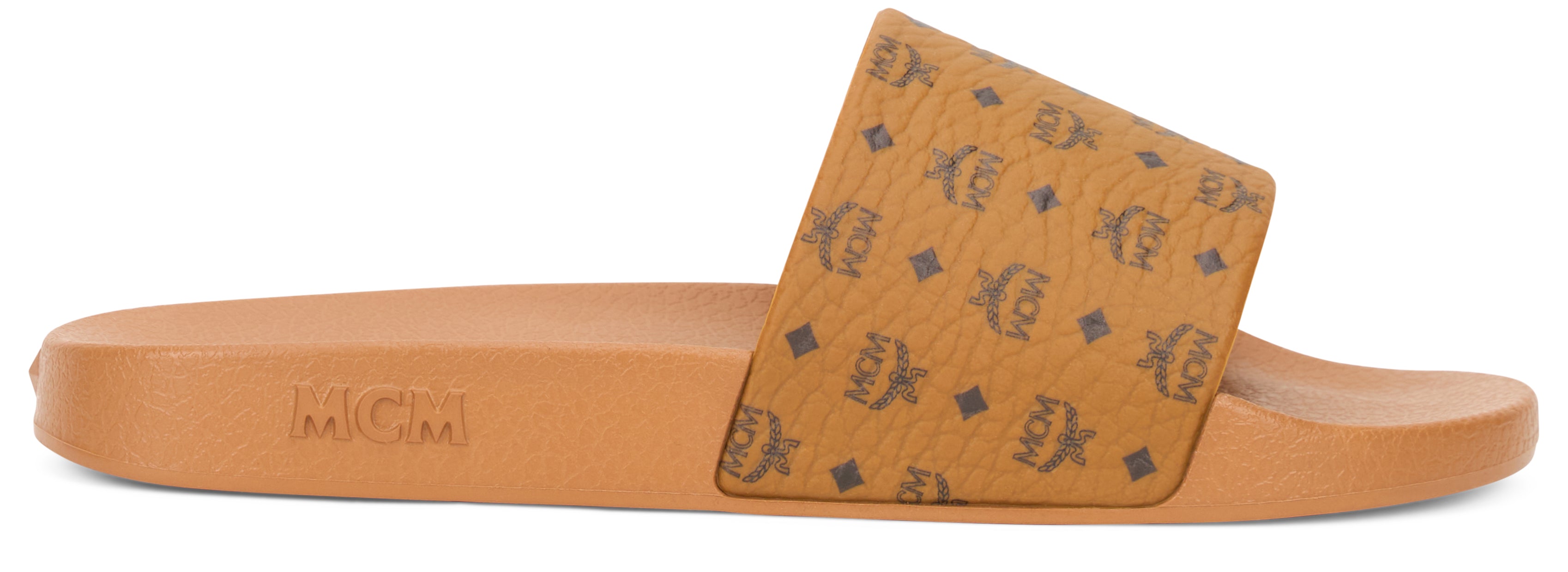 MCM Logo-Embossed Polyurethane Slider — Cognac, view 2