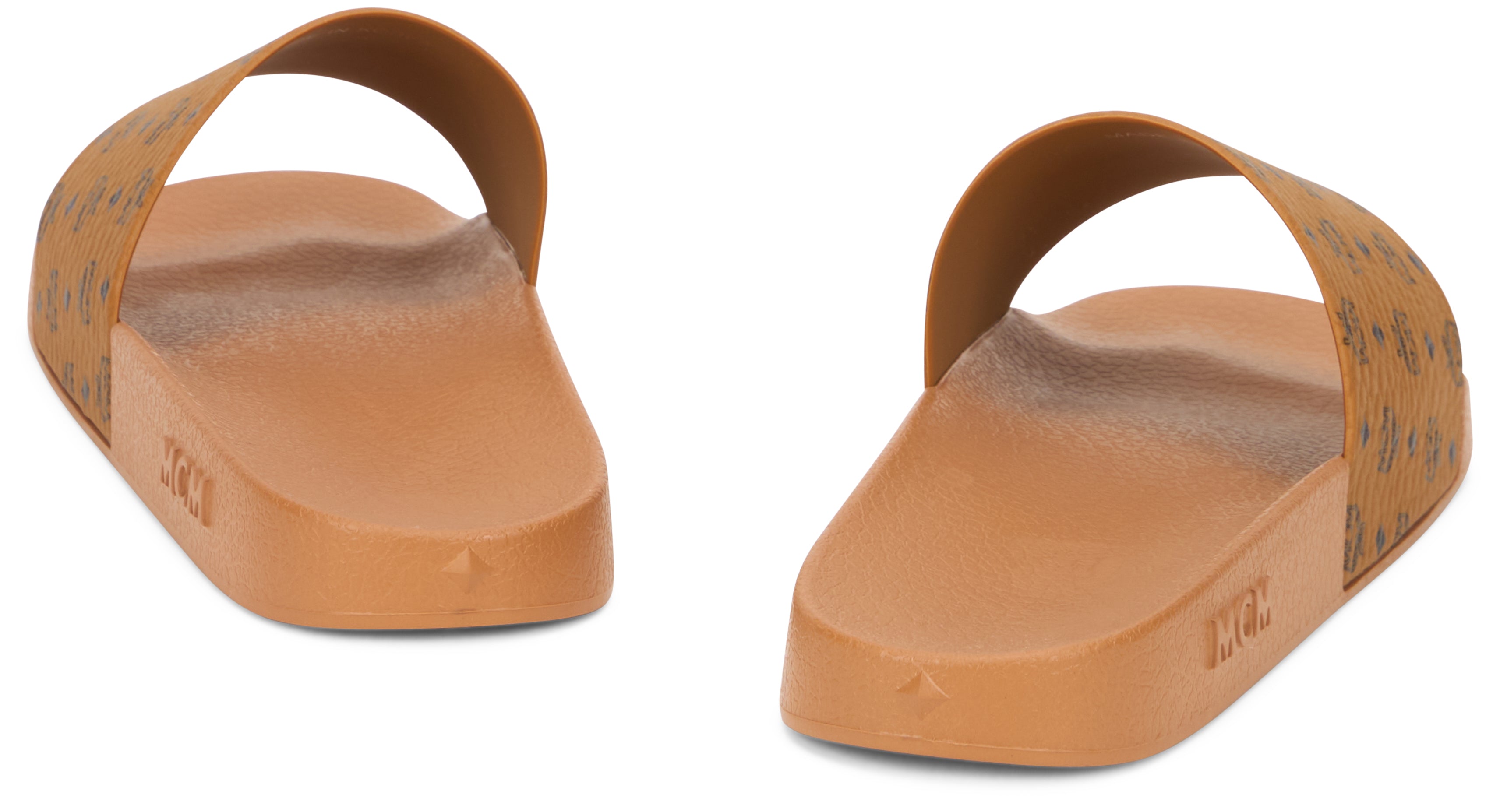 MCM Logo-Embossed Polyurethane Slider — Cognac, view 4