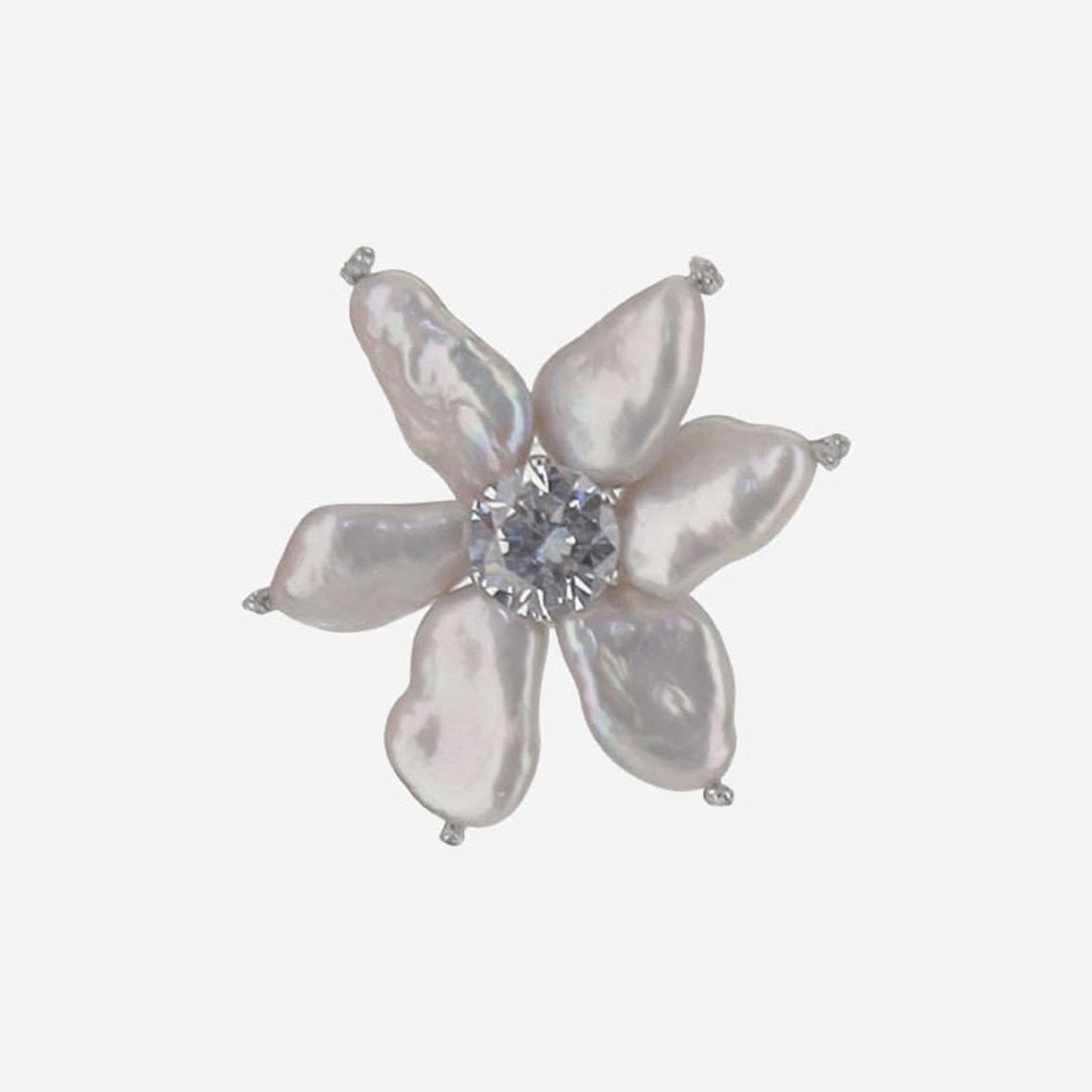 Mela Flower Motif Pearl Earrings — White, view 2