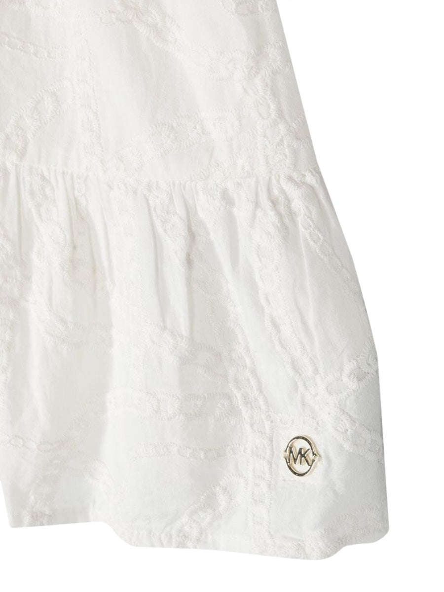 Michael Kors Short-Sleeved Cotton Dress — White, view 3