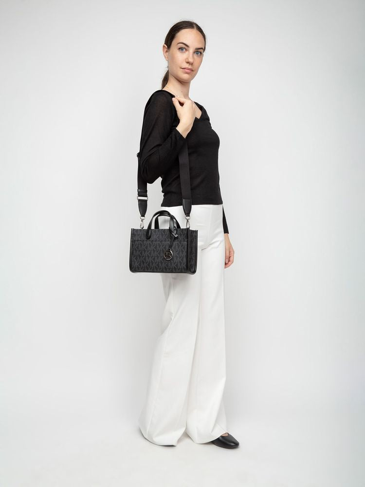 Michael Kors Signature Logo Canvas Satchel — Black, view 5