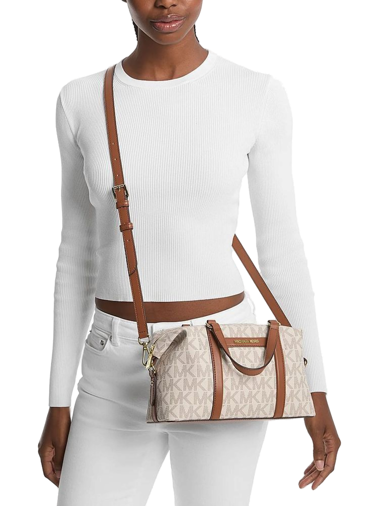 Michael Kors Signature Logo Coated Canvas Shoulder Bag — Beige, view 4