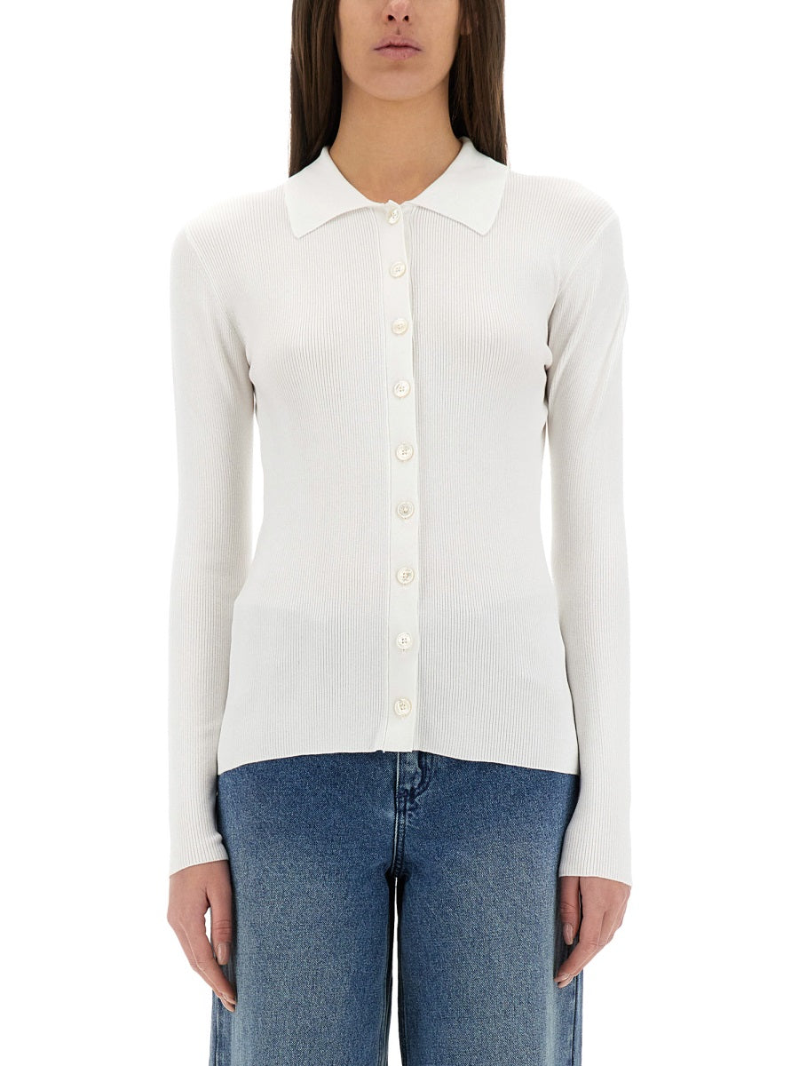Michael Michael Kors Ribbed Tencel Lyocell Cardigan — White, view 3