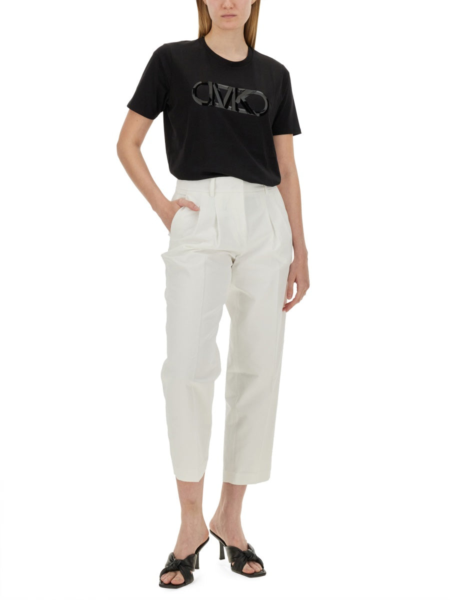 Michael Michael Kors Cropped Cotton-Viscose Trousers — White, view 3