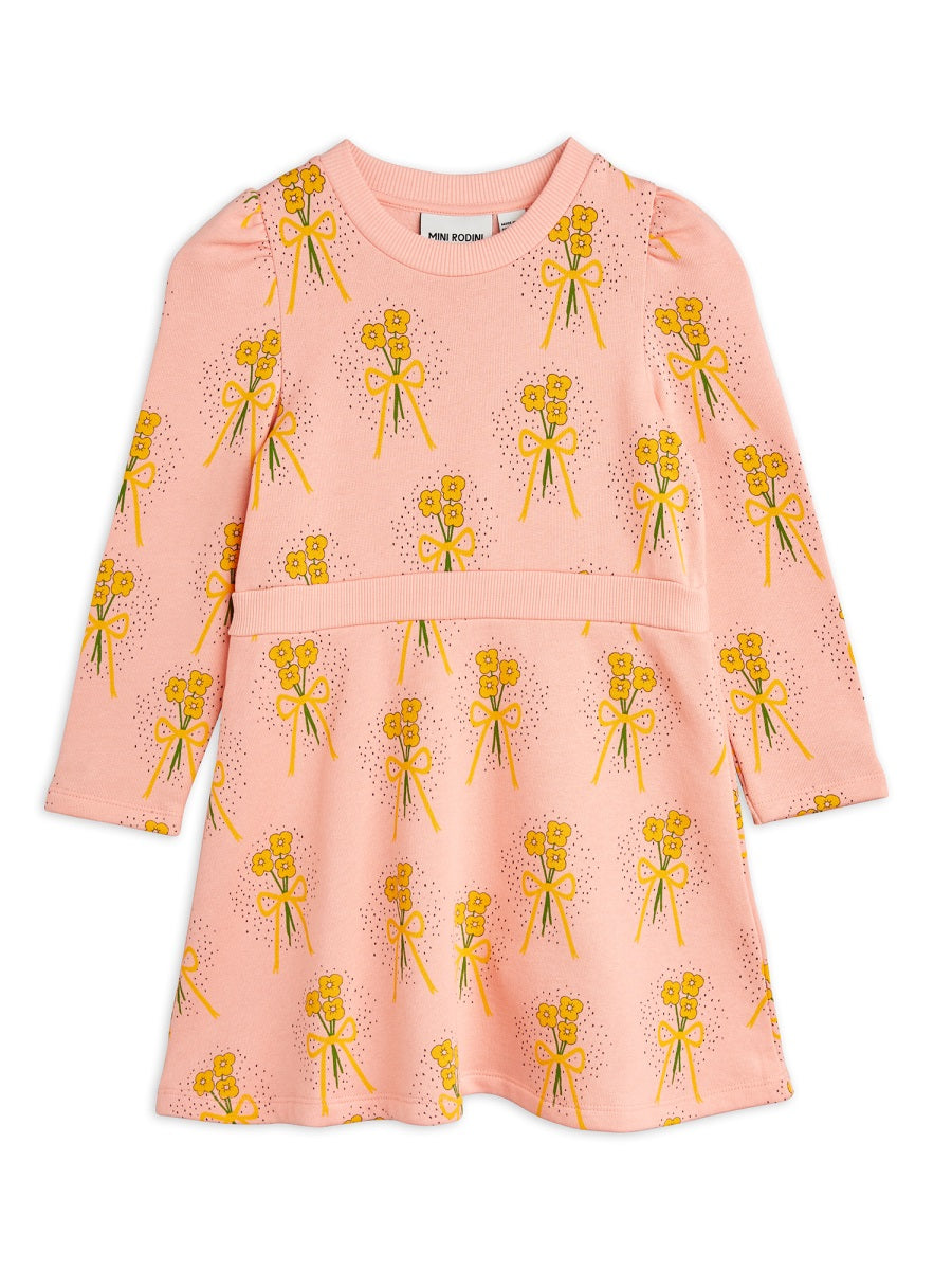 Mini Rodini Winter Flowers Print Cotton Sweat Dress — Pink by Mini Rodini