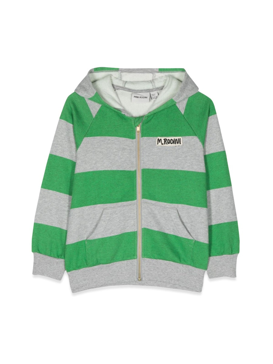 Mini Rodini Striped Organic Cotton Zip Hoodie — Green by Mini Rodini