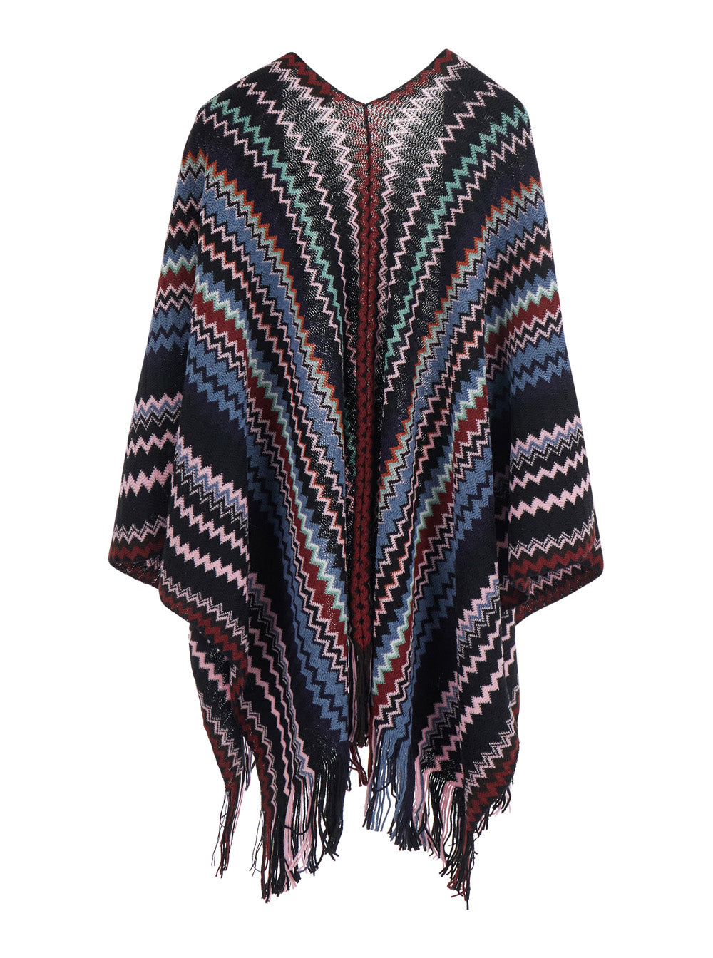 Missoni Zigzag-Knit Wool-Acrylic Blend Cape — Multicolor, view 2