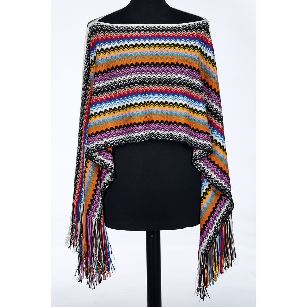Missoni Geometric Knit Fringe Poncho — Multicolor by Missoni