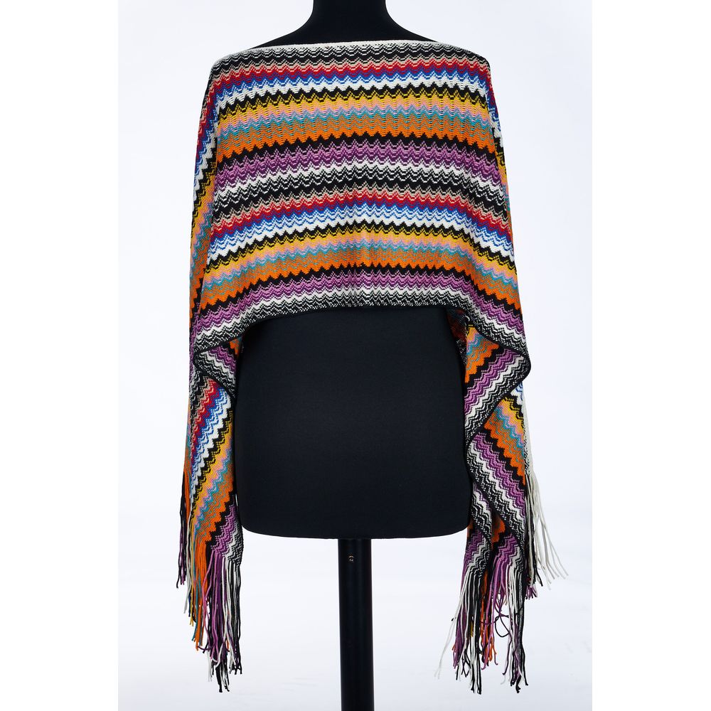 Missoni Geometric Knit Fringe Poncho — Multicolor, view 2