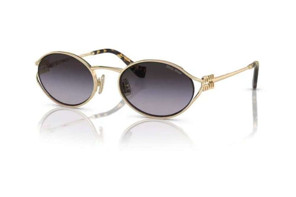 Miu Miu 0MU Oval Metal Frame Sunglasses — Gold, view 5