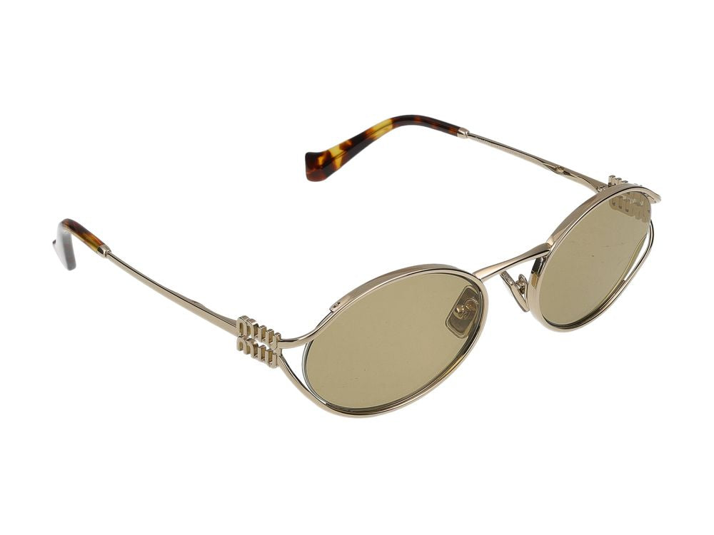 Miu Miu 0MU Metal Oval Frame Sunglasses — Gold, view 3