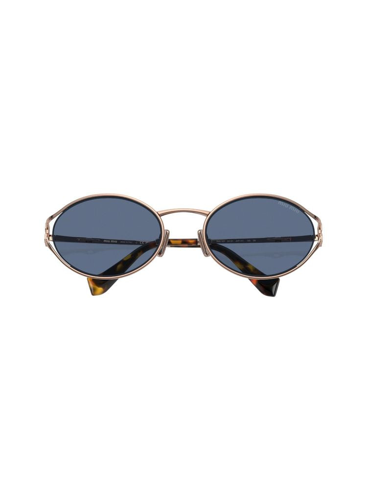 Miu Miu 52YS Logo Metal Sunglasses — Blue, view 3