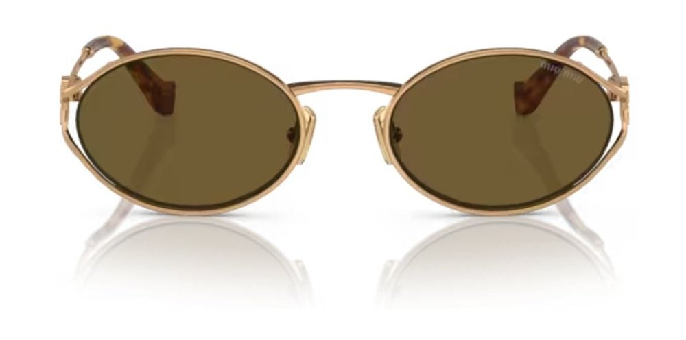 Miu Miu Eyewear SMU52YC054E7OE Metal Oval Sunglasses — Gold by Miu Miu Eyewear