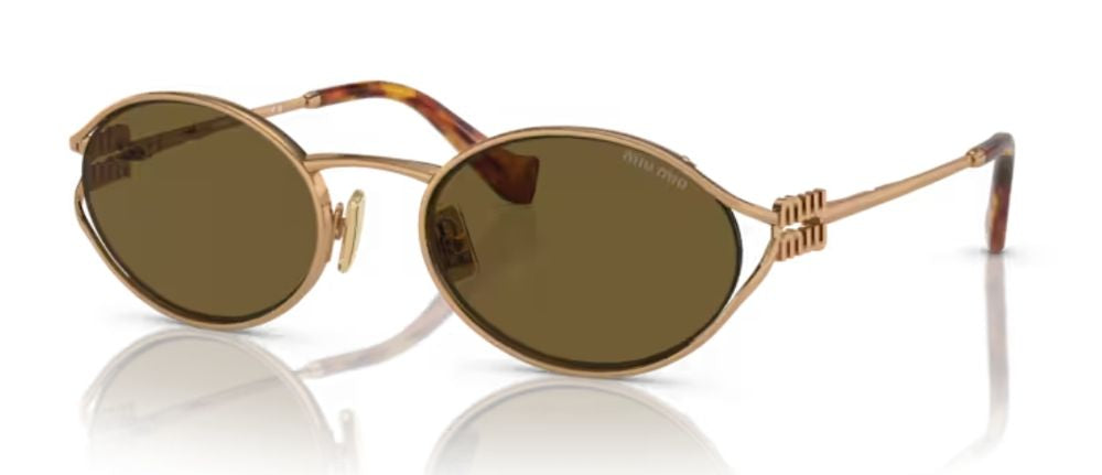 Miu Miu Eyewear SMU52YC054E7OE Metal Oval Sunglasses — Gold, view 2