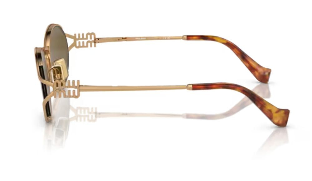 Miu Miu Eyewear SMU52YC054E7OE Metal Oval Sunglasses — Gold, view 3