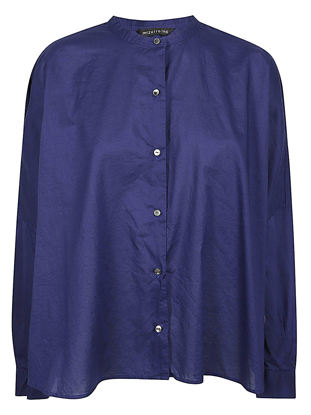 MIZUIRO Stand-Collar Cotton Shirt — Navy by MIZUIRO