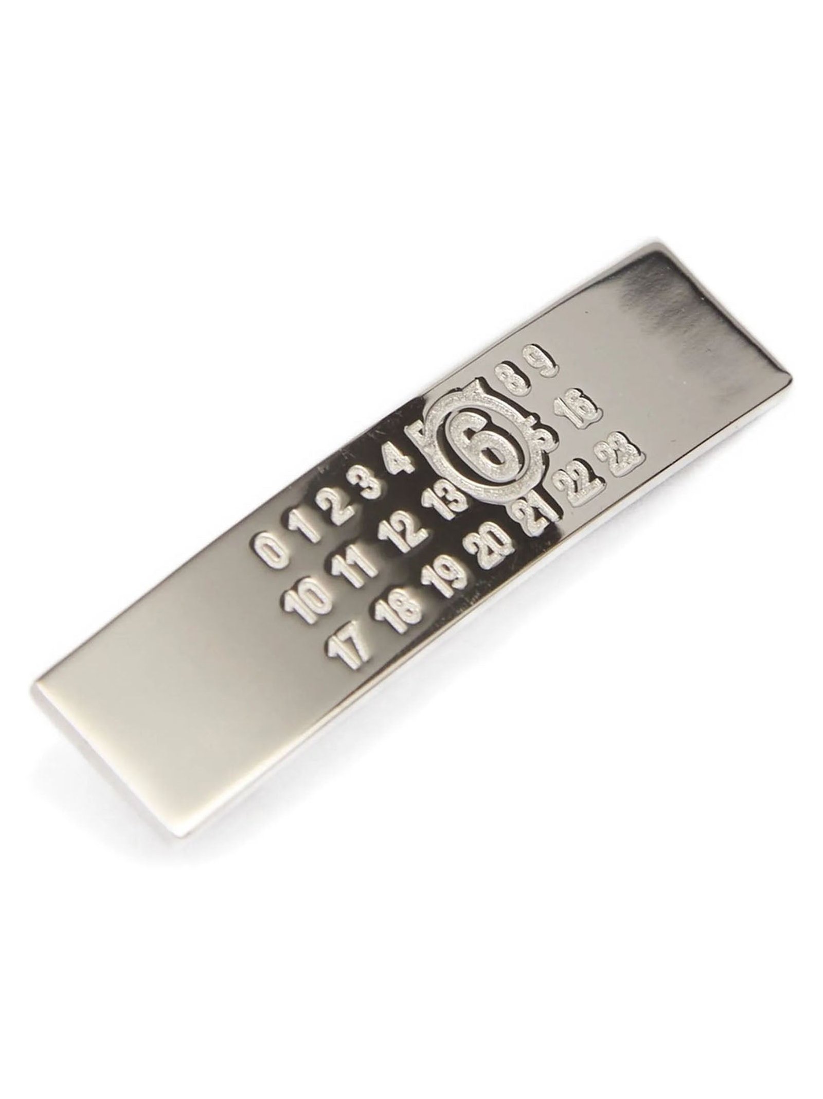 MM6 Maison Margiela Engraved Numeric Brass Hair Clip — Silver by MM6 Maison Margiela
