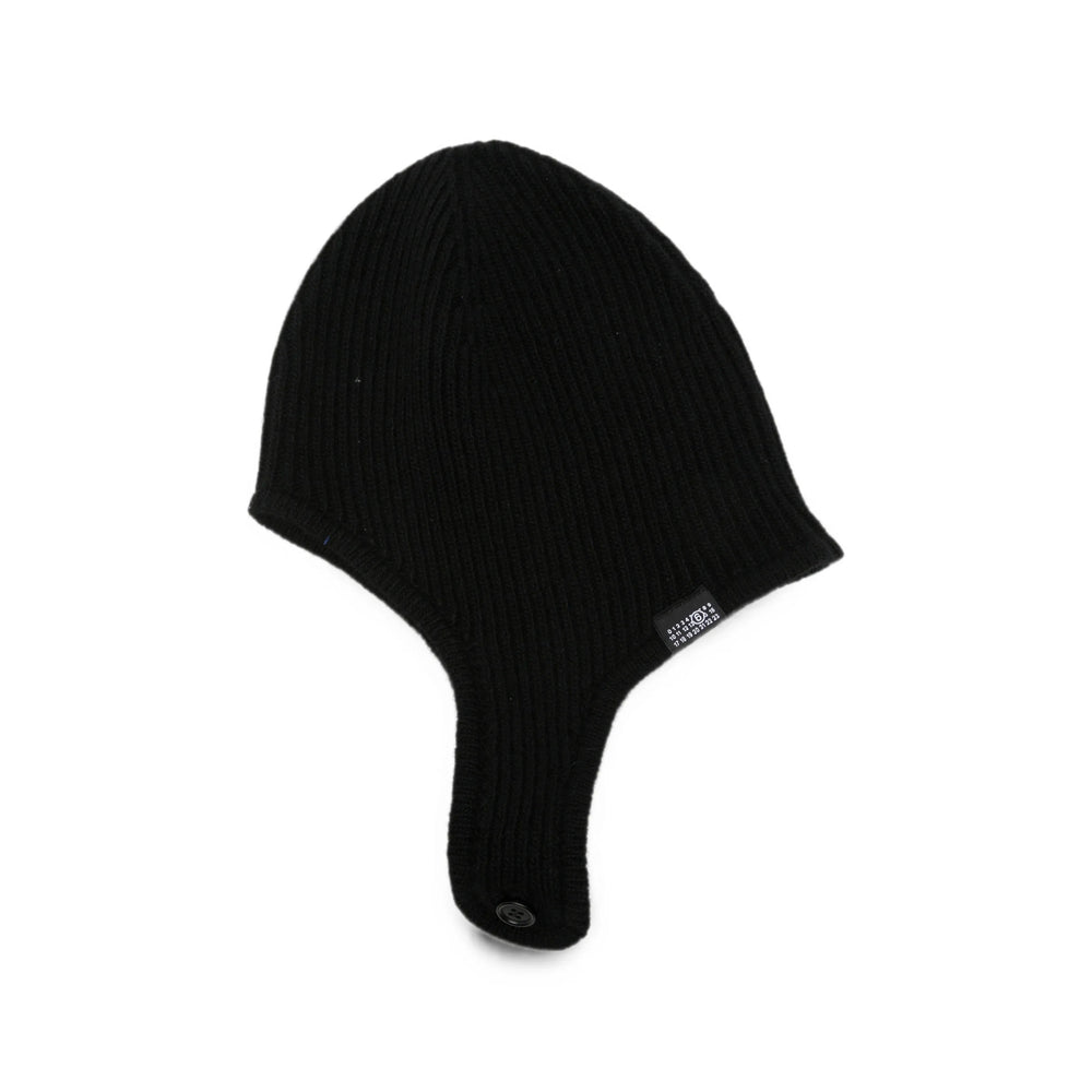 MM6 Maison Margiela M13293 Ribbed Knit Ear Flap Winter Hat — Black by MM6 Maison Margiela