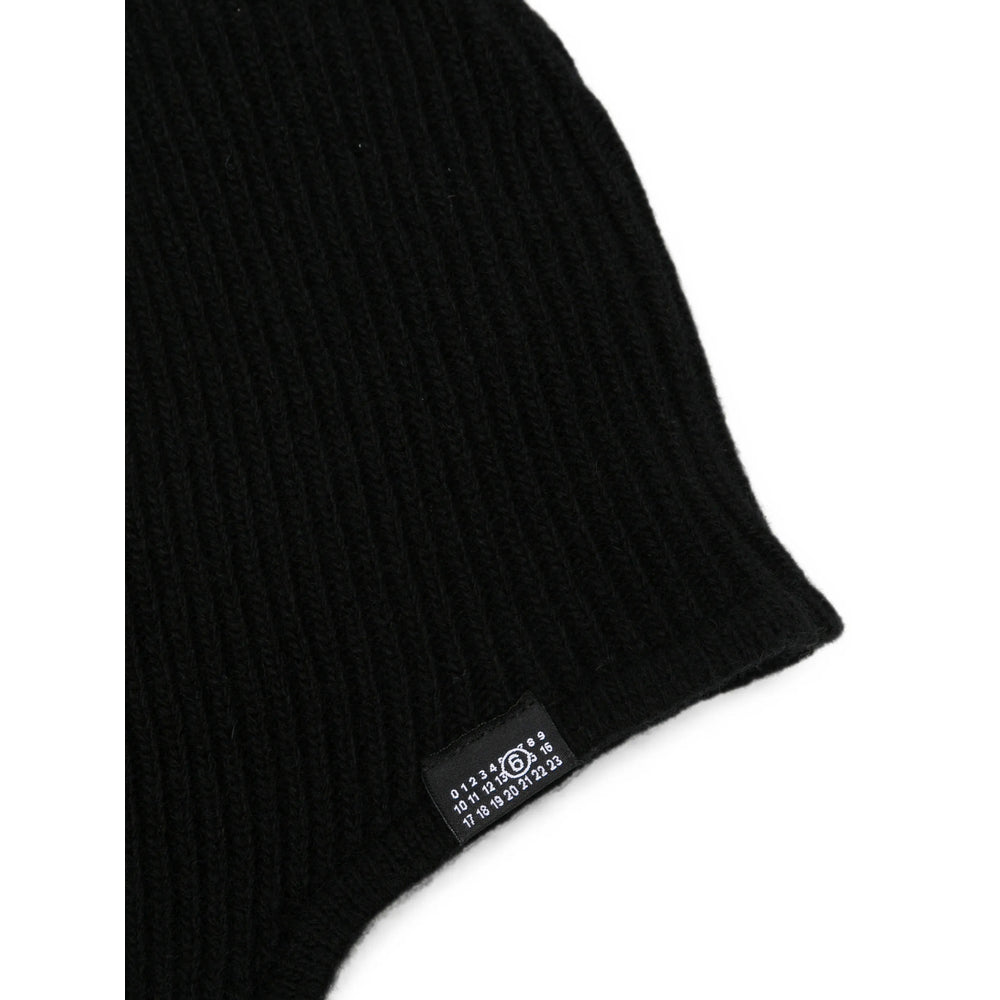 MM6 Maison Margiela M13293 Ribbed Knit Ear Flap Winter Hat — Black, view 3