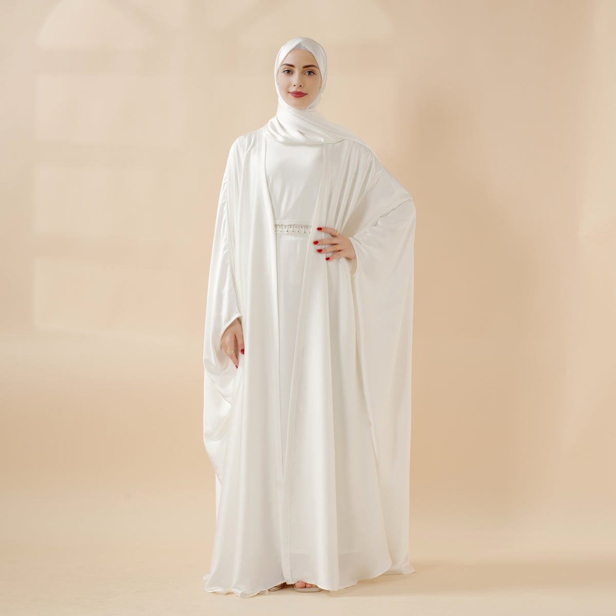 5-Piece Set Butterfly Abaya With Niqab, Loose Full Cover Satin Abaya (MOA019) by Mariam's Collection