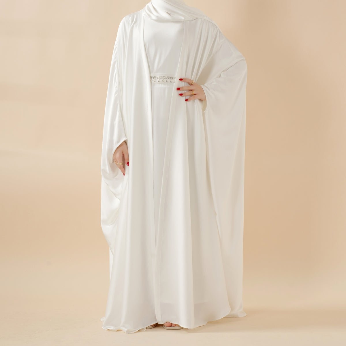 5-Piece Set Butterfly Abaya With Niqab, Loose Full Cover Satin Abaya (MOA019), view 4