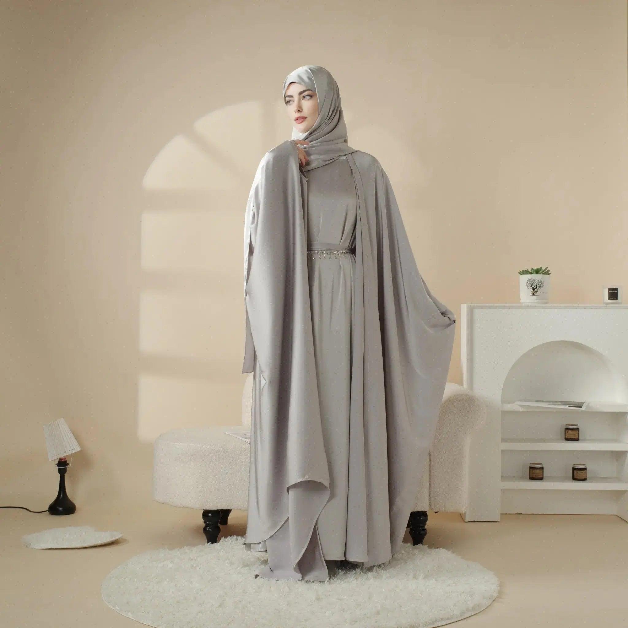5-Piece Set Butterfly Abaya With Niqab, Loose Full Cover Satin Abaya (MOA019), view 7