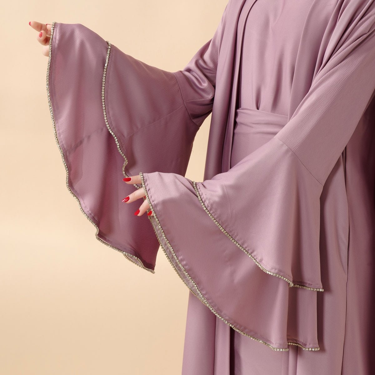 Crepe Satin Ruffle Sleeve Abaya, 5-Piece Set (MOA033), view 4