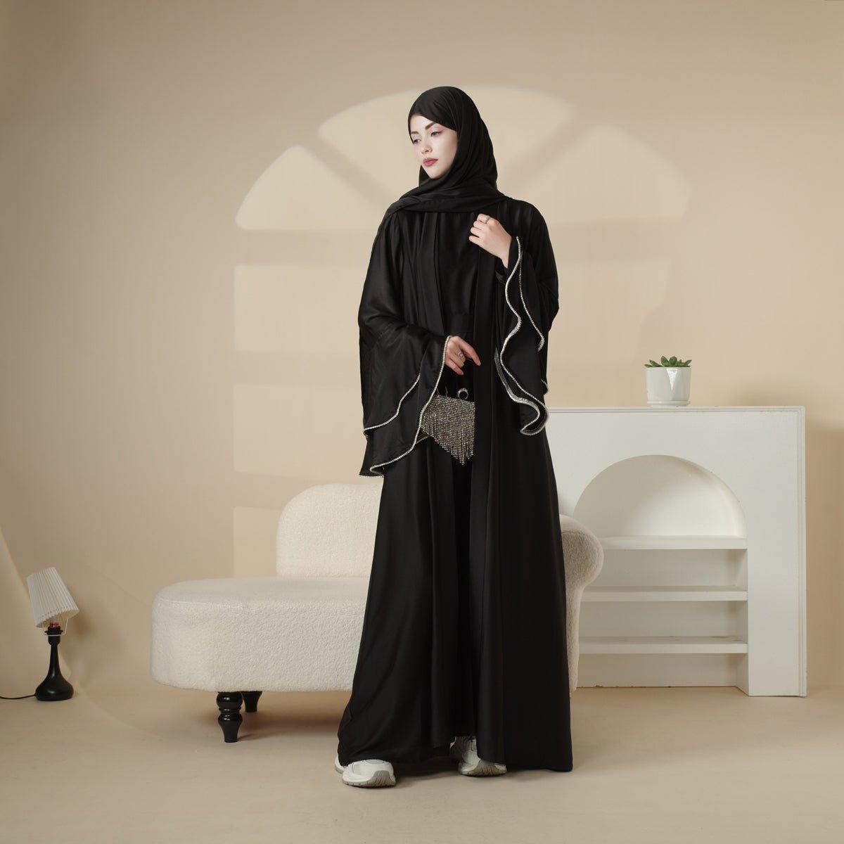 Crepe Satin Ruffle Sleeve Abaya, 5-Piece Set (MOA033), view 5