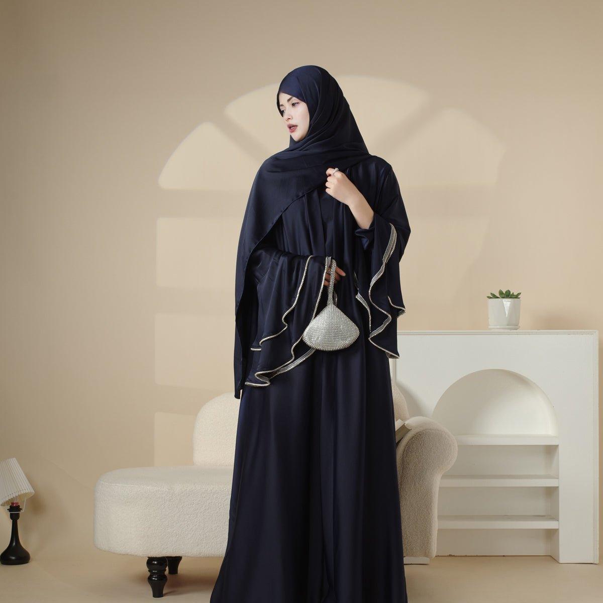 Crepe Satin Ruffle Sleeve Abaya, 5-Piece Set (MOA033), view 6