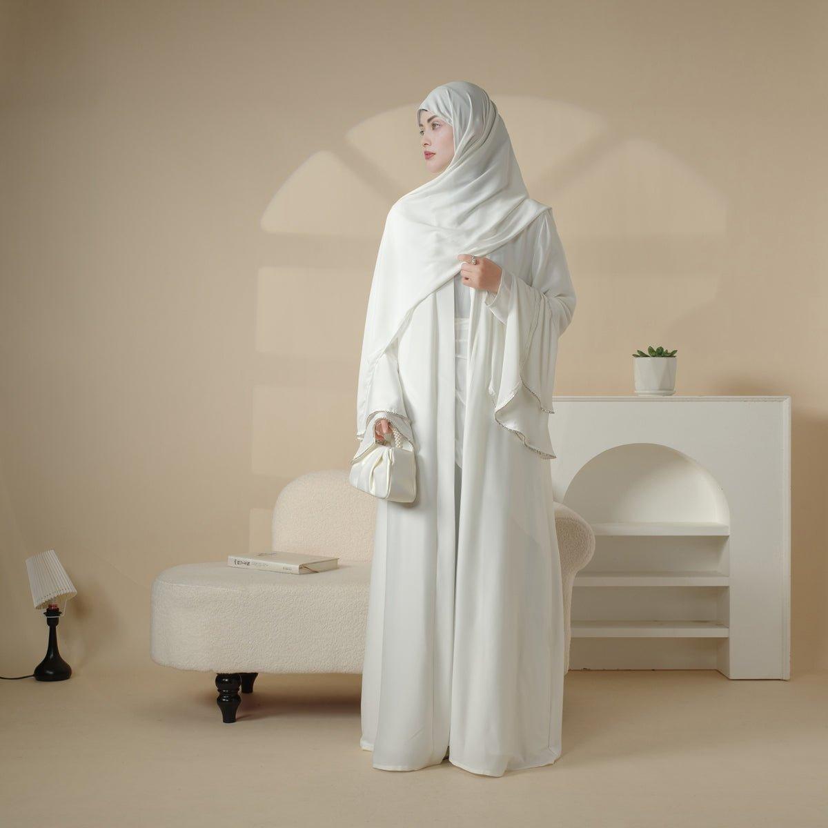 Crepe Satin Ruffle Sleeve Abaya, 5-Piece Set (MOA033), view 8