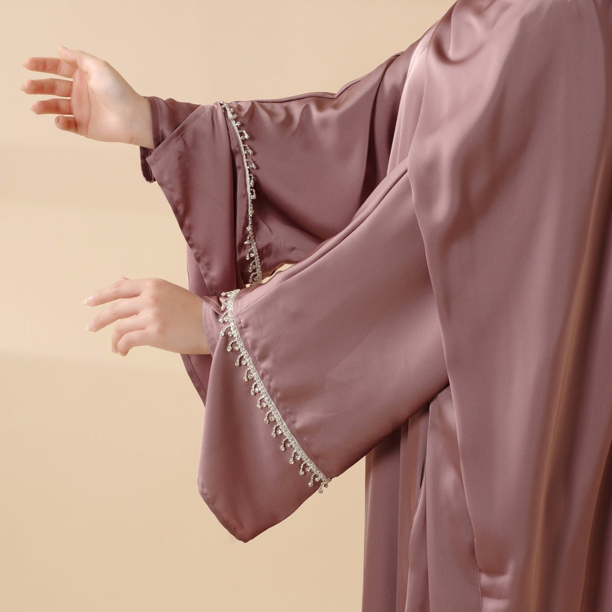 Luxury Satin Abaya With Diamond Tassels Belt,  6-Piece Set (MOA041), view 6