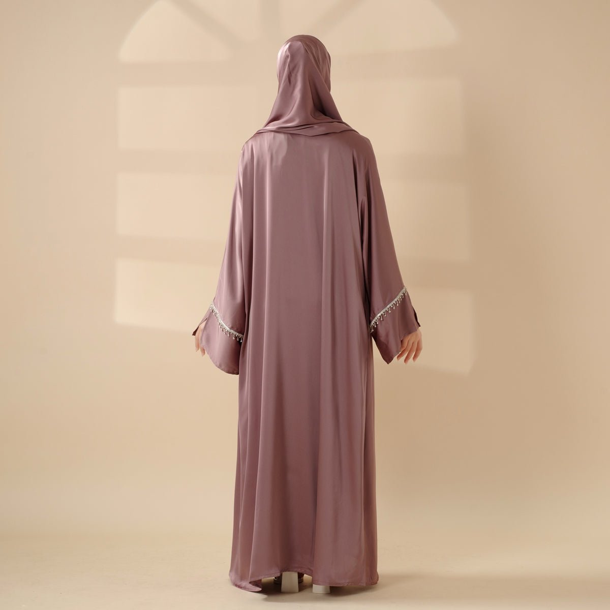 Luxury Satin Abaya With Diamond Tassels Belt,  6-Piece Set (MOA041), view 8