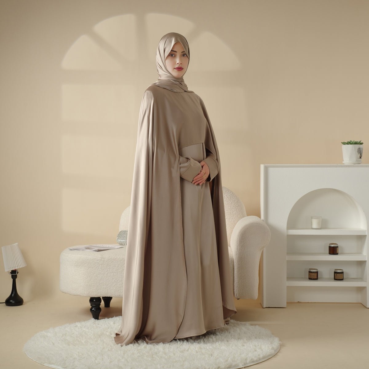 Luxury Wedding Abaya 3-Piece Bridal Abaya Set (MOA044), view 8